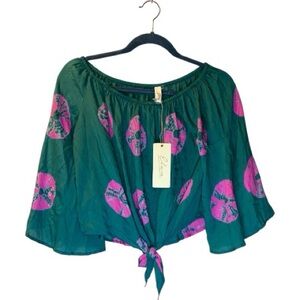 Elan Green and Pink Boho Blouse